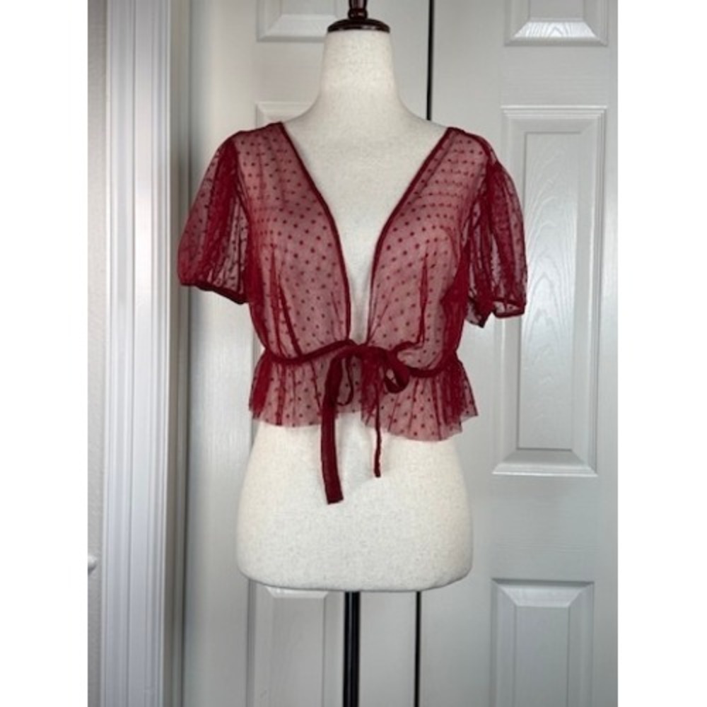 Adore Me Red Sheer Swiss Dot Tie Front Bolero Cropped Shrug XL
